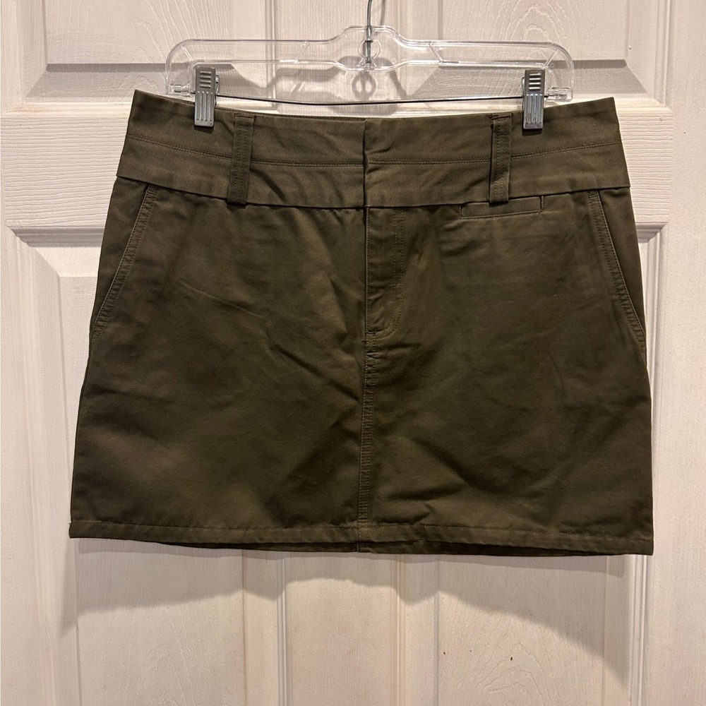 VTG Old Navy Women Olive Green Cotton Twill Utility Mini Skirt Size 8 Safari Y2k - Picture 1 of 6
